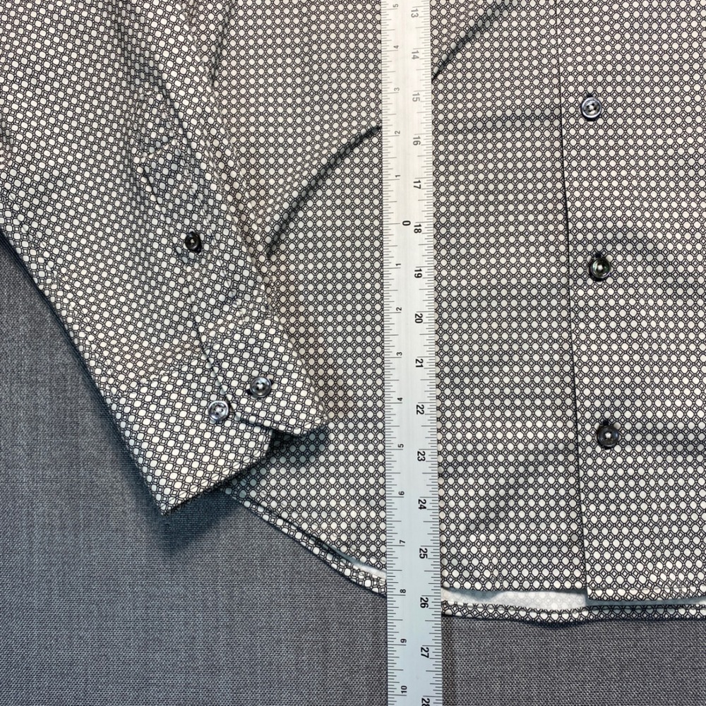 Bugatchi Mens 8 Way Stretch Long Sleeve Button Down Shirt Stone Geometric Med - Picture 7 of 10